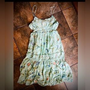 Angie Womens Large Dress Smocked Bohemian Hippie Boho Floral Full Skirt Tiered